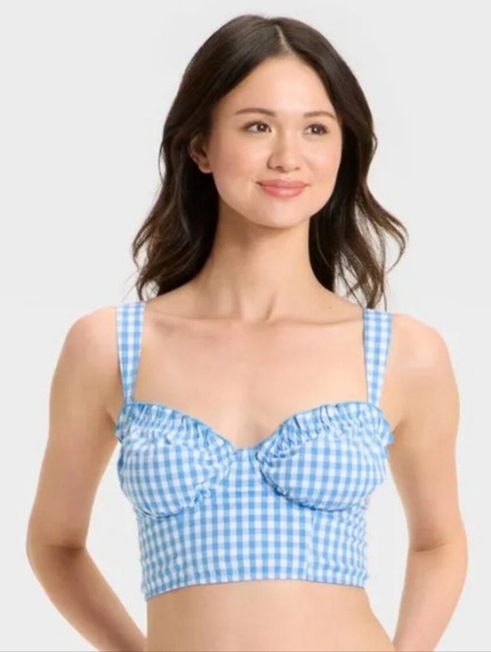 NWT Colsie Blue Gingham Bustier Crop Top Bralette - M